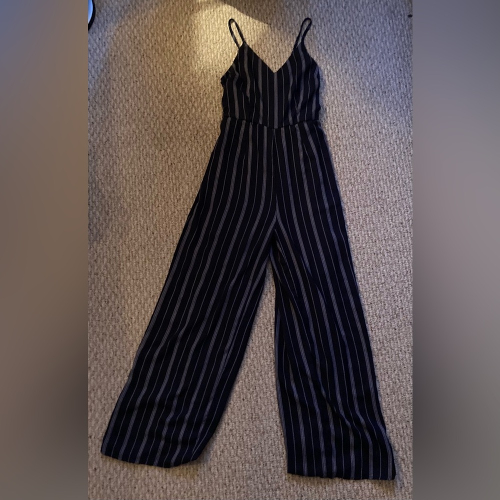 Japna Blue and White Pin-Striped Jumpsuit, Medium - Picture 3 of 6